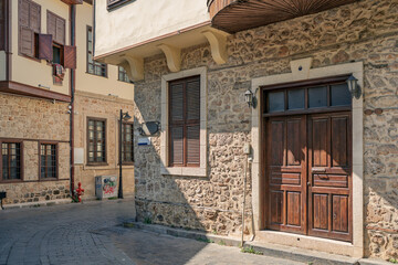 Old Ottoman houses in the narrow streets of Antalya Old Town Kaleici district