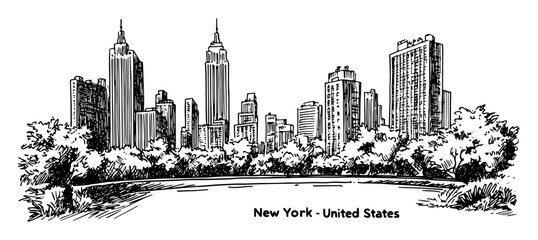 new york skyline from central park vector drawing