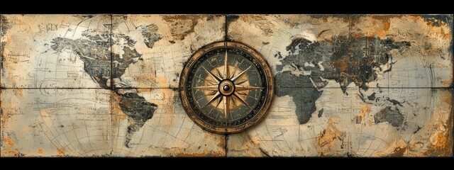 Vintage world map with compass rose (1)