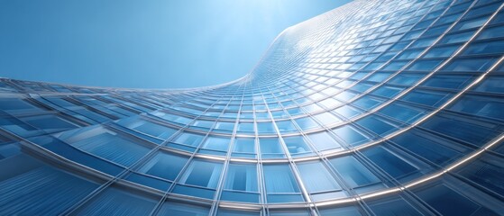 Curved glass skyscraper modern architecture city building blue reflection urban design