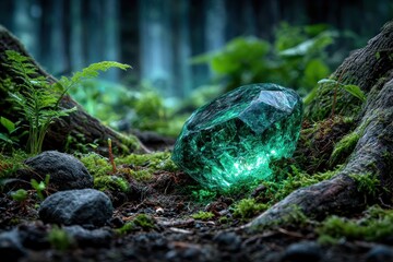Emerald gem in enchanted forest