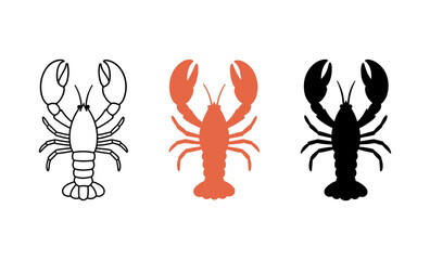 Minimalist lobster art: monochrome and red designs in a trio