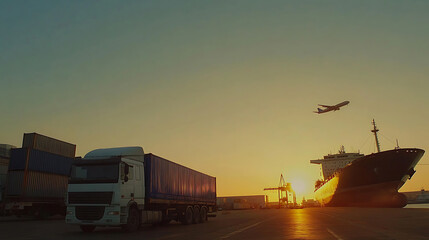 Global Logistics and Transportation at Sunset