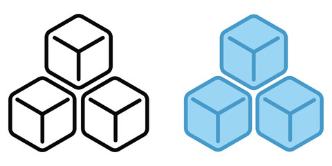 A few cubes, simple icon. Ice cubes logo or icon. Ice cube icon vector collection. silhouette and outline ice cube design. Vector illustration set on white background. 