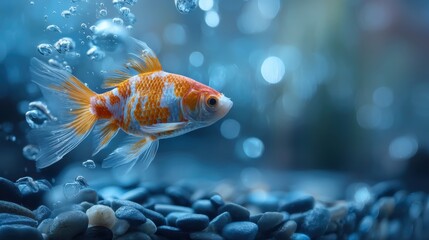 Orange and white goldfish swimming in aquarium