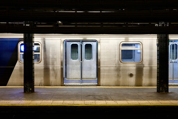 Silver Subway Car Waits in the Shadows (New York, New York, USA)