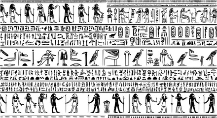 Ancient egyptian vector seamless horizontal pattern with hieroglyphs 