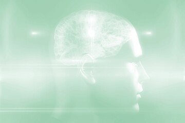 Human brain in green lights