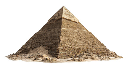 Majestic pyramid rises from the desert sands, displaying ancient Egyptian architecture against a striking black background.