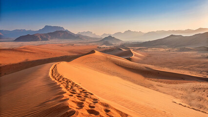 Warm Golden sand dunes under sunny day in desert United Arab Emirates, Desert Landscape in Dubai