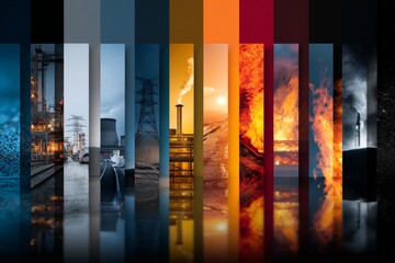 Collage of energy sources and security tech showcasing innovations. Future security. Advanced security technologies for critical infrastructure resilience. Digital shield. Operational safety.