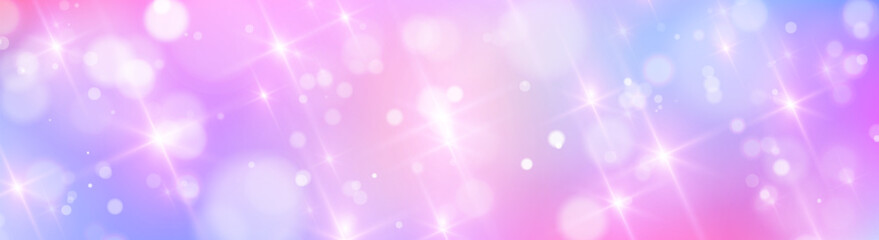 Dreamy unicorn background with sparkle effect - soft purple gradient bokeh lights, magical glowing particles, shimmering fantasy texture for princess party, birthday celebration or fairy tale design.