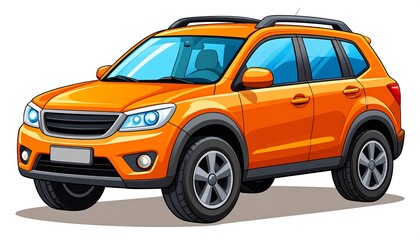 Orange SUV, front view, cartoon style