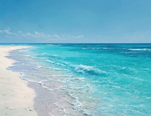 Pristine beach meets turquoise sea under a vibrant sky