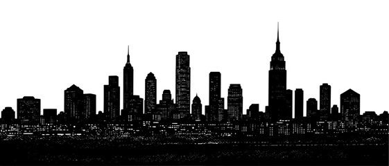 New York City skyline in a black silhouette style