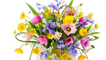 Pink purple yellow blue white flowers bouquet image