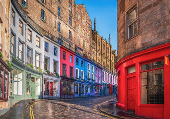 Colorful Victoria Street in Edinburgh , Scotland 