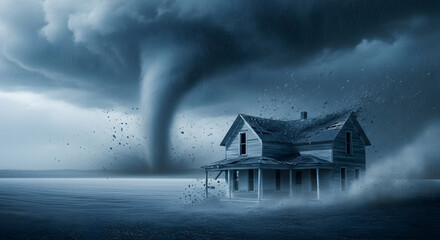 Catastrophic Tornado and Storm Threatening Isolated House, Bringing Devastating Winds and Imminent Risk of Flood