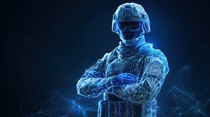 Digital soldier in futuristic wireframe design