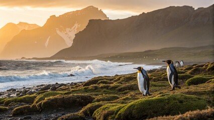 Kerguelen Islands Sunrise Penguins Coastal Plateau