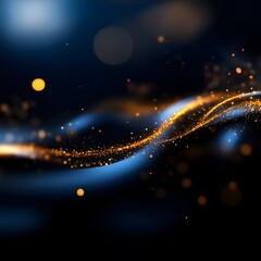 Abstract Blue and Gold Light Trails with Bokeh Effect on Dark Ba