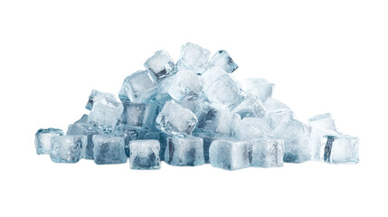 Pile of textured ice cubes with transparent background