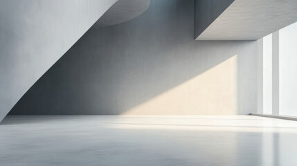  stimulate of concrete interior space with sun light cast the shadow on the wall and floor