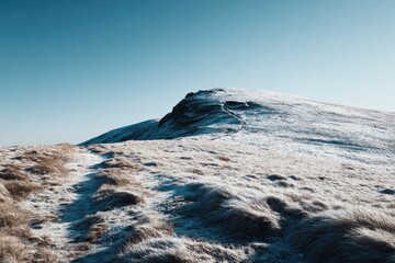 Snowy mountain peak, frosty landscape