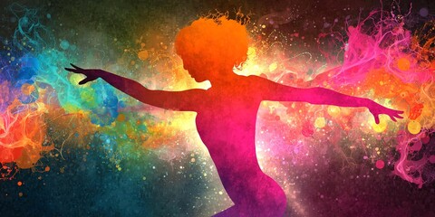 DYNAMICZNA SYLWETKA TANCERZA W KOLOROWYM, PŁYNNYM TLE