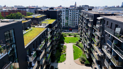 city ​​street New modern district architecture housing construction Wroclaw Poland