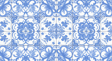 Elegant blue and white azulejo tile pattern for seamless design projects