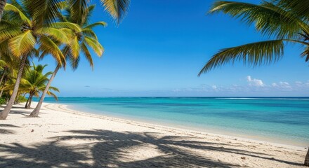 Tropical beach with palm trees and clear turquoise water