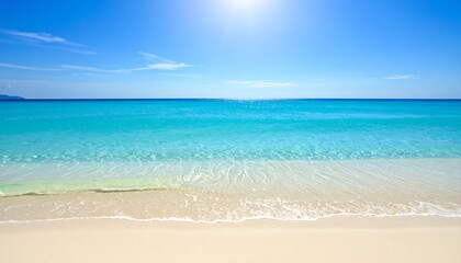 Tranquil beach scene with bright blue water