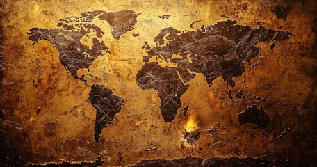 Cave painting from prehistoric times showcasing an ancient world map. 