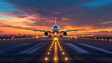 the anticipation of flight with a breathtaking view of a plane ready for takeoff during a stunning sunset.