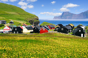 Scenic Village of Gjogv with Colourful Houses and Ocean View, Faroe Islands