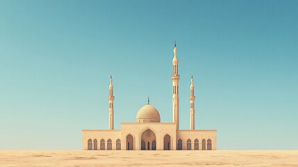 Beige mosque in desert landscape
