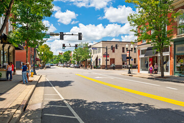 The picturesque tree lined Main Street in the charming small town of Franklin, Tennessee, an important Civil War site near Nashville.