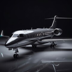 Sleek private jet on dark surface
