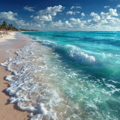 Tropical beach scene with turquoise water and waves