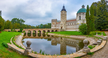 Sunrise at Krasiczyn castle in Poland