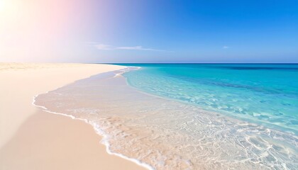 Tranquil beach scene with turquoise water and soft sunlight