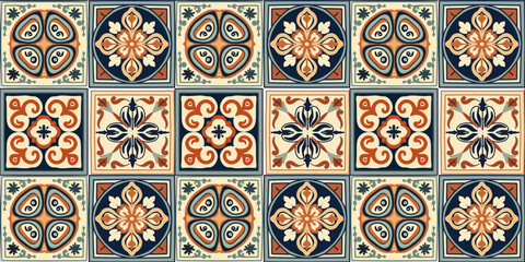 vector seamless pattern of a square shape ceramic tile, ornament texture design, moroccan arabesque style