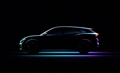Silhouette of a modern SUV in low light
