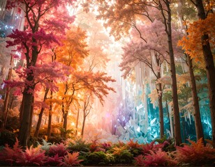 Colorful fantasy forest scene