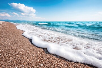 Sunny beach waves on light sand