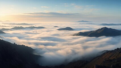 Misty mountain sunrise panorama