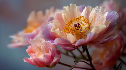 Artystyczna piwonia – makro, płatki kwiatów, pastelowe kolory, natura