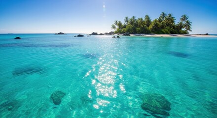 Tropical Island Paradise with Turquoise Water and Palm Trees