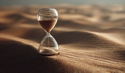 Glass hourglass in desert sand dunes